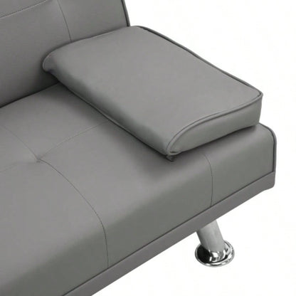 Sofa Bed with Armrest two holders WOOD FRAME, STAINLESS LEG, FUTON PVC