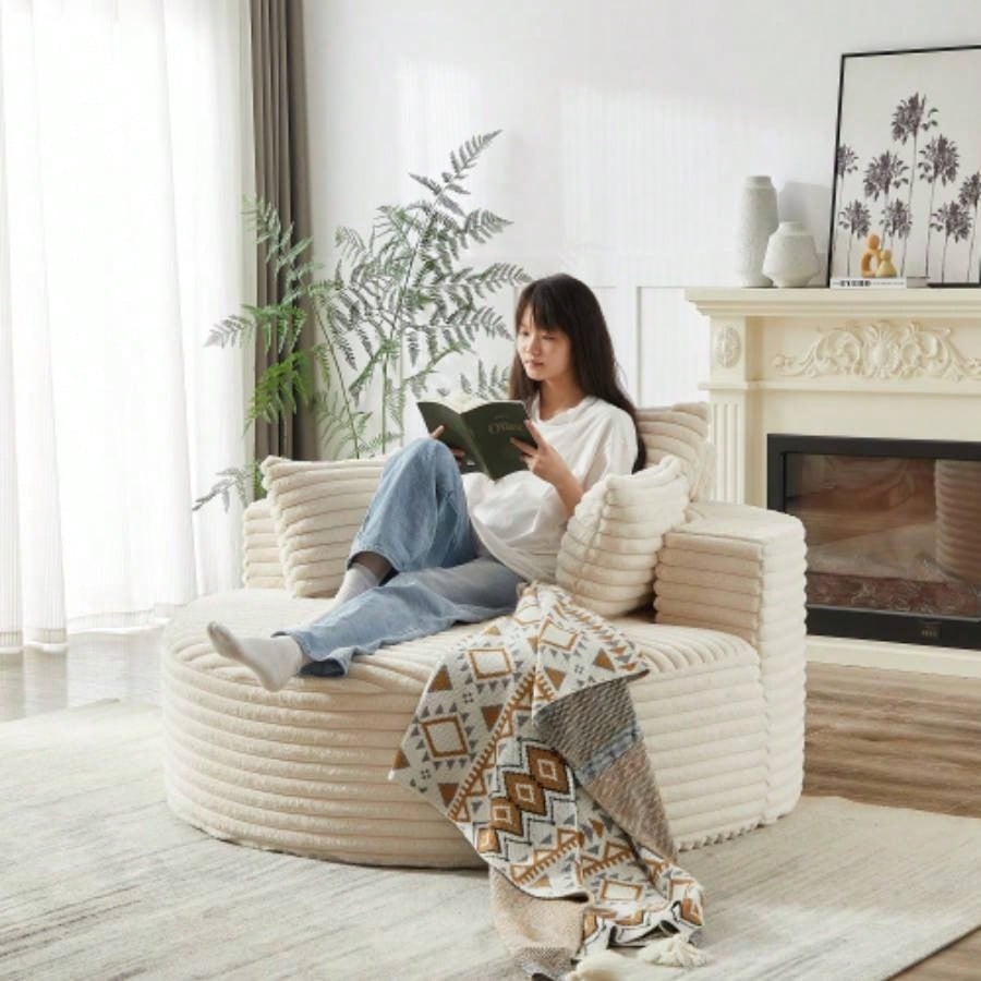 55L Corduroy Sponge single sofa, No Assembly Required, Fluffy Modern Sleeper Chair Living room, Bedroom, Lounge and Projection RoomNot a swivel chair.