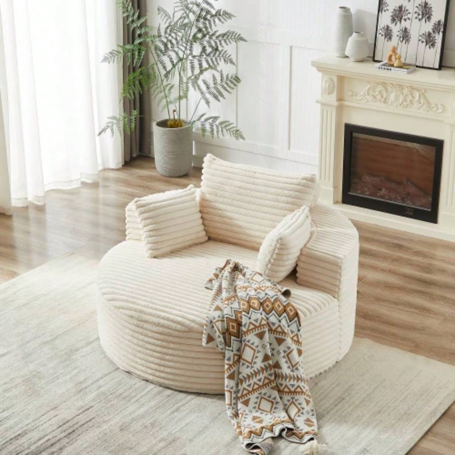55L Corduroy Sponge single sofa, No Assembly Required, Fluffy Modern Sleeper Chair Living room, Bedroom, Lounge and Projection RoomNot a swivel chair.