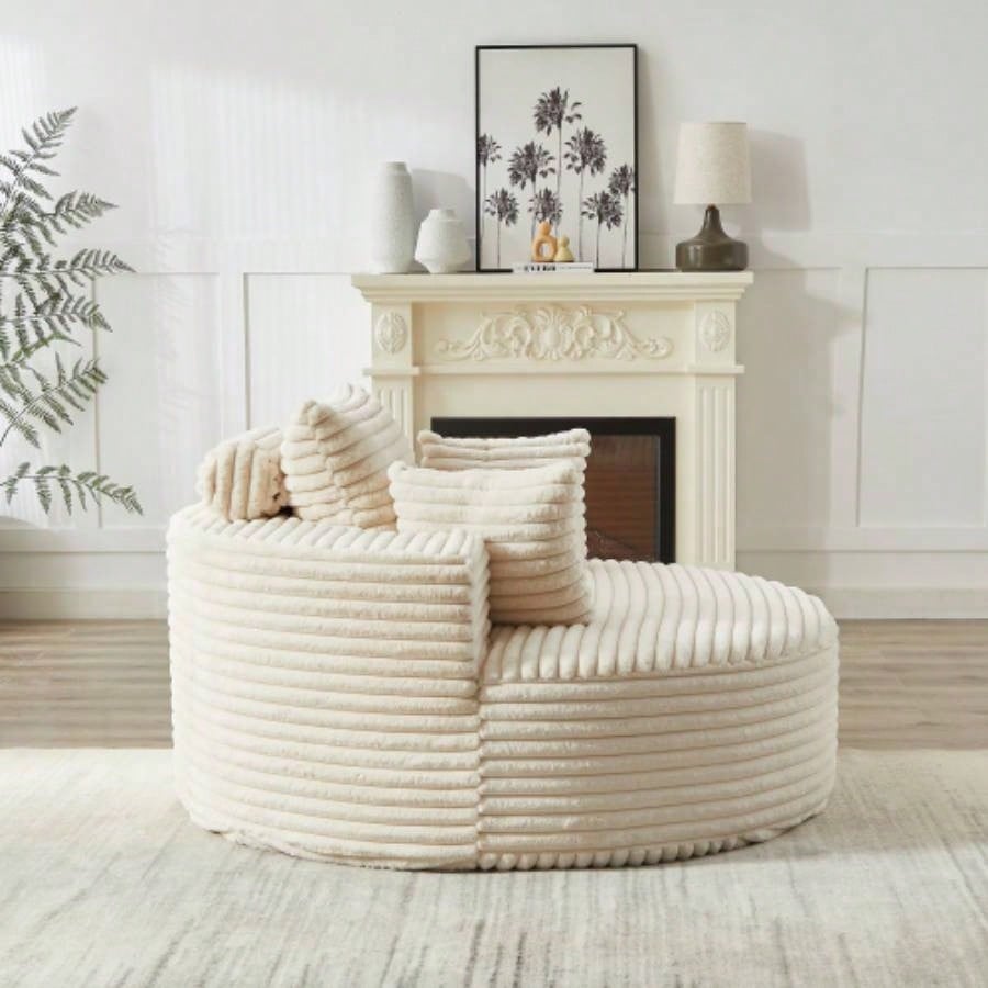 55L Corduroy Sponge single sofa, No Assembly Required, Fluffy Modern Sleeper Chair Living room, Bedroom, Lounge and Projection RoomNot a swivel chair.