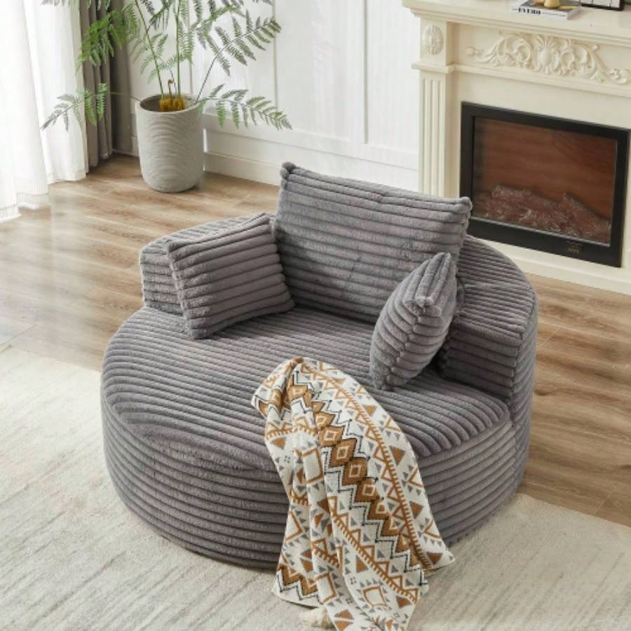 55L Corduroy Sponge single sofa, No Assembly Required, Fluffy Modern Sleeper Chair Living room, Bedroom, Lounge and Projection RoomNot a swivel chair.