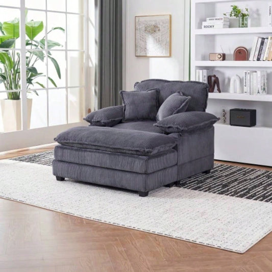56.3 Inch Corduroy single sofa With 2 toss pillows and a ottoman, Comfy Sofa - Deep Couch Living Room