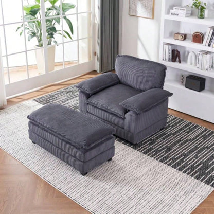 56.3 Inch Corduroy single sofa With 2 toss pillows and a ottoman, Comfy Sofa - Deep Couch Living Room