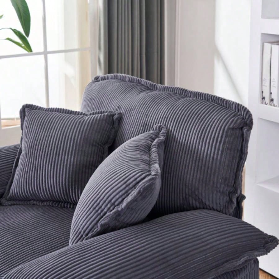 56.3 Inch Corduroy single sofa With 2 toss pillows and a ottoman, Comfy Sofa - Deep Couch Living Room