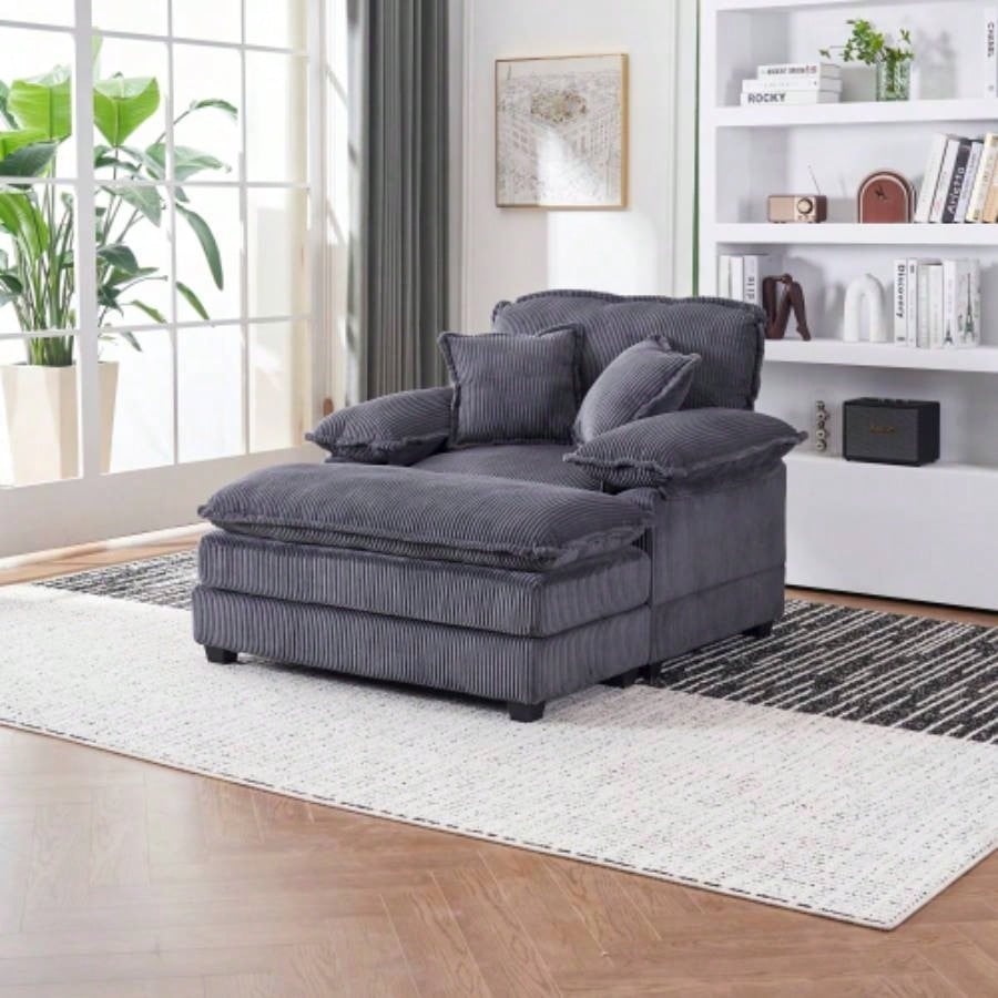 56.3 Inch Corduroy single sofa With 2 toss pillows and a ottoman, Comfy Sofa - Deep Couch Living Room