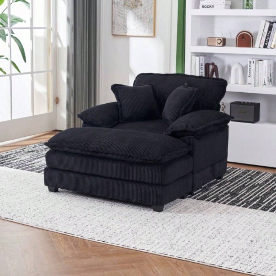 56.3 Inch Corduroy single sofa With 2 toss pillows and a ottoman, Comfy Sofa - Deep Couch Living Room