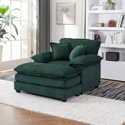 56.3 Inch Corduroy single sofa With 2 toss pillows and a ottoman, Comfy Sofa - Deep Couch Living Room