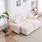 Corduroy 2 - seats sofa With 2 back pillows, 2 toss pillows and two ottoman, Comfy Sofa - Deep Couch Living Room, White