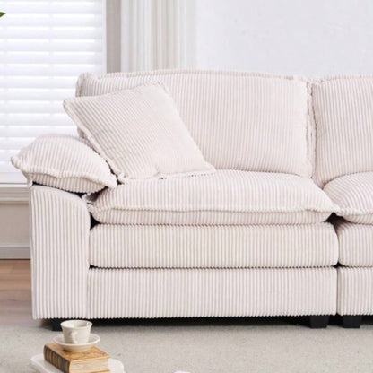 Corduroy 2 - seats sofa With 2 back pillows, 2 toss pillows and two ottoman, Comfy Sofa - Deep Couch Living Room, White