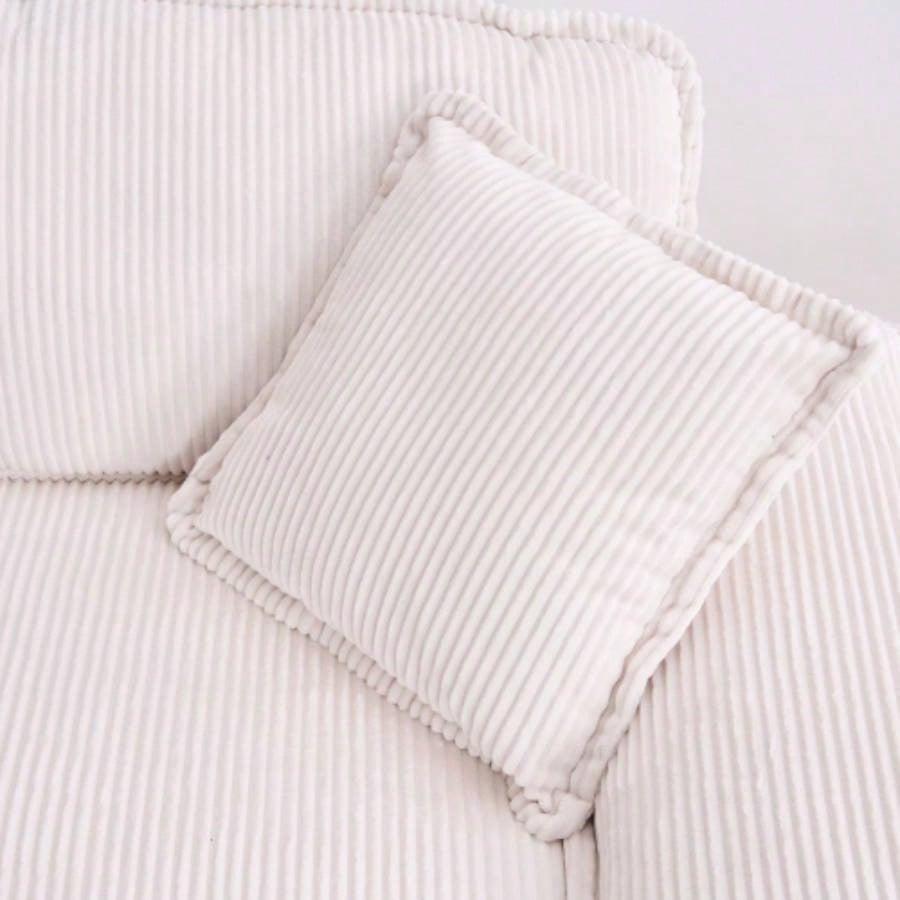 Corduroy 2 - seats sofa With 2 back pillows, 2 toss pillows and two ottoman, Comfy Sofa - Deep Couch Living Room, White