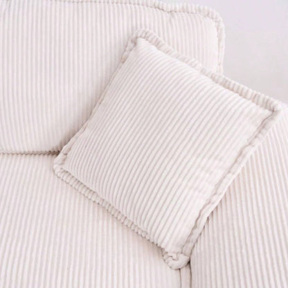 Corduroy 2 - seats sofa With 2 back pillows, 2 toss pillows and two ottoman, Comfy Sofa - Deep Couch Living Room, White