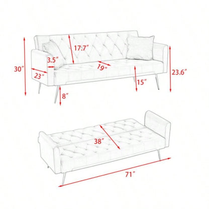 71 - inch foldable double sofa, with American retro style, made of black velvet material, suitable small living rooms, bedrooms and offices.