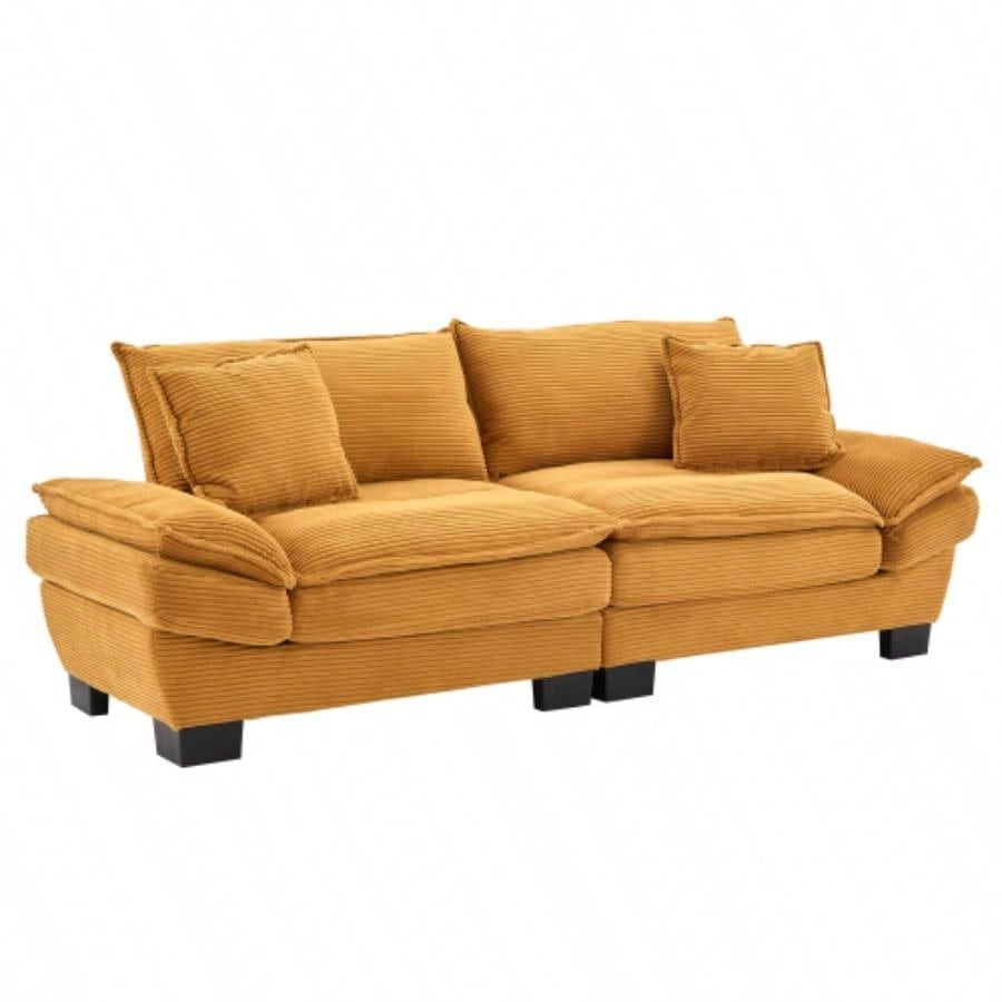 Corduroy Sofa Sleeper Couch Loveseat Sofa with Pillows Comfy Upholstered Deep Sofa Bedroom, Living Room, Apartment, Office, Dorm - Yellow Corduroy
