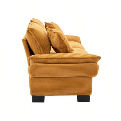 Corduroy Sofa Sleeper Couch Loveseat Sofa with Pillows Comfy Upholstered Deep Sofa Bedroom, Living Room, Apartment, Office, Dorm - Yellow Corduroy
