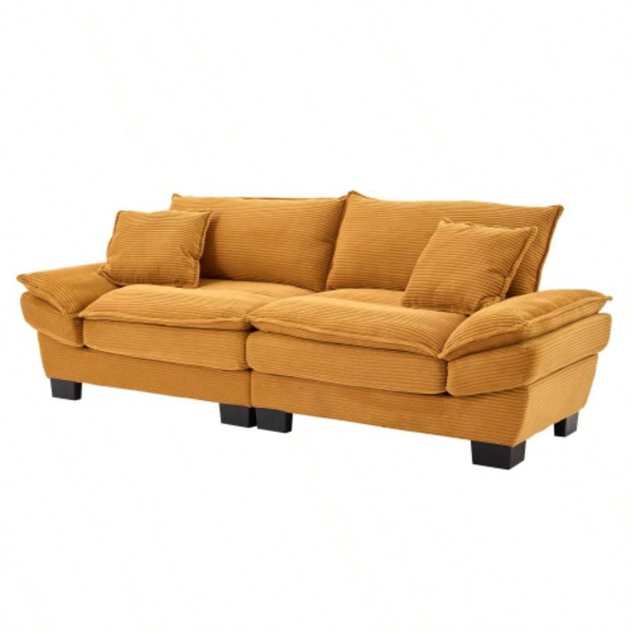 Corduroy Sofa Sleeper Couch Loveseat Sofa with Pillows Comfy Upholstered Deep Sofa Bedroom, Living Room, Apartment, Office, Dorm - Yellow Corduroy