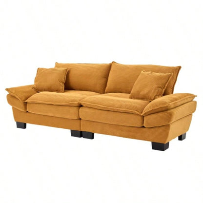 Corduroy Sofa Sleeper Couch Loveseat Sofa with Pillows Comfy Upholstered Deep Sofa Bedroom, Living Room, Apartment, Office, Dorm - Yellow Corduroy