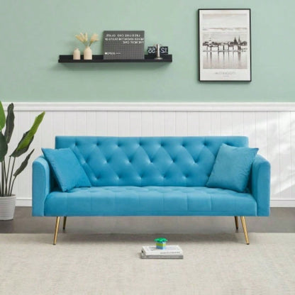 71 - inch foldable double sofa, with American retro style, made of black velvet material, suitable small living rooms, bedrooms and offices.