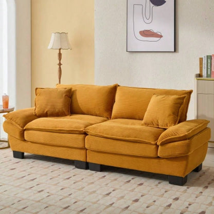 Corduroy Sofa Sleeper Couch Loveseat Sofa with Pillows Comfy Upholstered Deep Sofa Bedroom, Living Room, Apartment, Office, Dorm - Yellow Corduroy