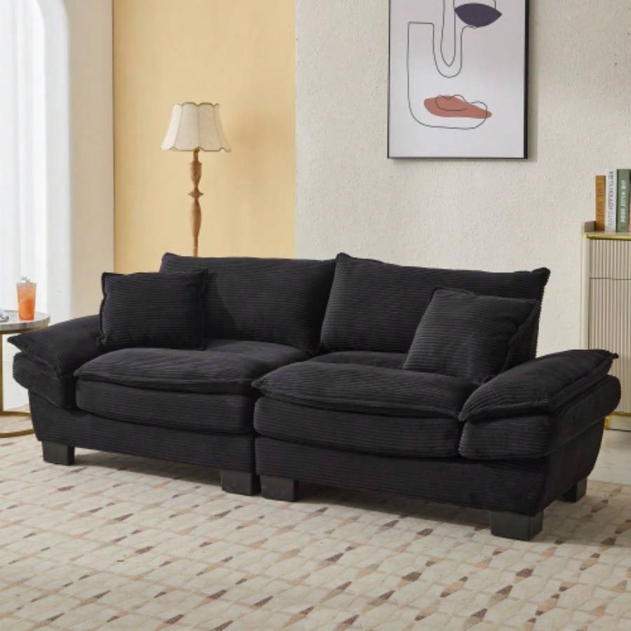 Corduroy Sofa Sleeper Couch Loveseat Sofa with Pillows Comfy Upholstered Deep Sofa Bedroom, Living Room, Apartment, Office, Dorm - Yellow Corduroy