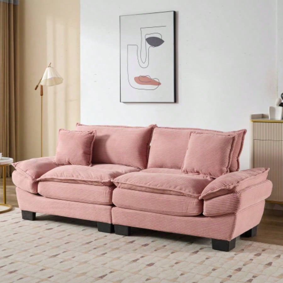 Corduroy Sofa Sleeper Couch Loveseat Sofa with Pillows Comfy Upholstered Deep Sofa Bedroom, Living Room, Apartment, Office, Dorm - Yellow Corduroy