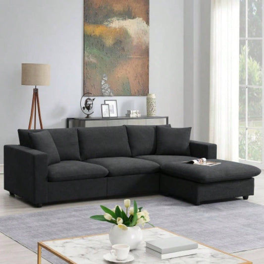 VIDEO provided New. 4*64.6 Modern Sectional Sofa, L - shaped Couch Set with 2 pillows, 4 - Polyester Fabric Couch Set with Convertible Ottoman Living Room, Apartment, Office, 4 Colors