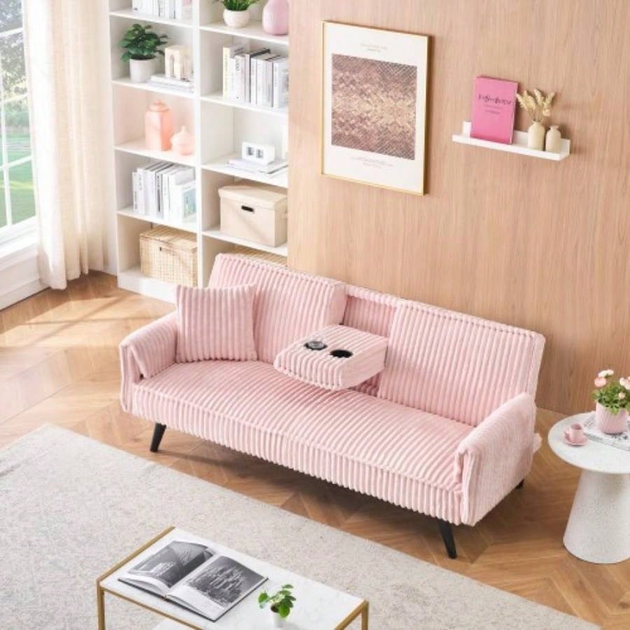 Minimalist style, straight - line corduroy sofa suitable sitting and lying in living room and bedroom