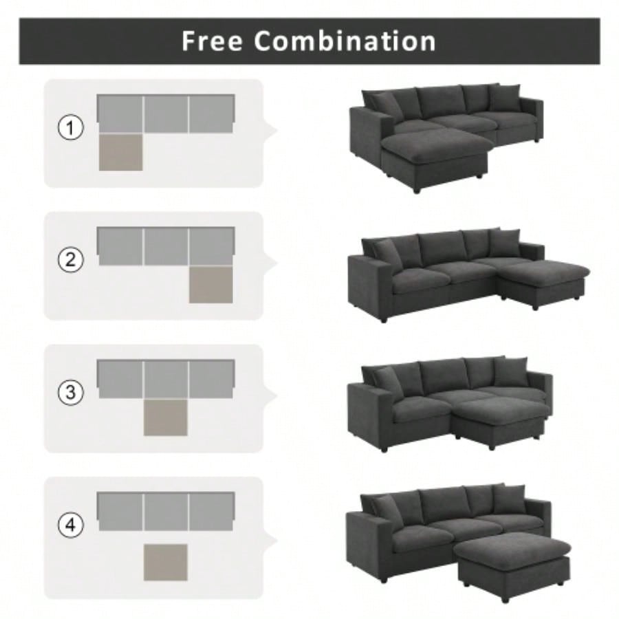VIDEO provided New. 4*64.6 Modern Sectional Sofa, L - shaped Couch Set with 2 pillows, 4 - Polyester Fabric Couch Set with Convertible Ottoman Living Room, Apartment, Office, 4 Colors