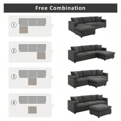VIDEO provided New. 4*64.6 Modern Sectional Sofa, L - shaped Couch Set with 2 pillows, 4 - Polyester Fabric Couch Set with Convertible Ottoman Living Room, Apartment, Office, 4 Colors