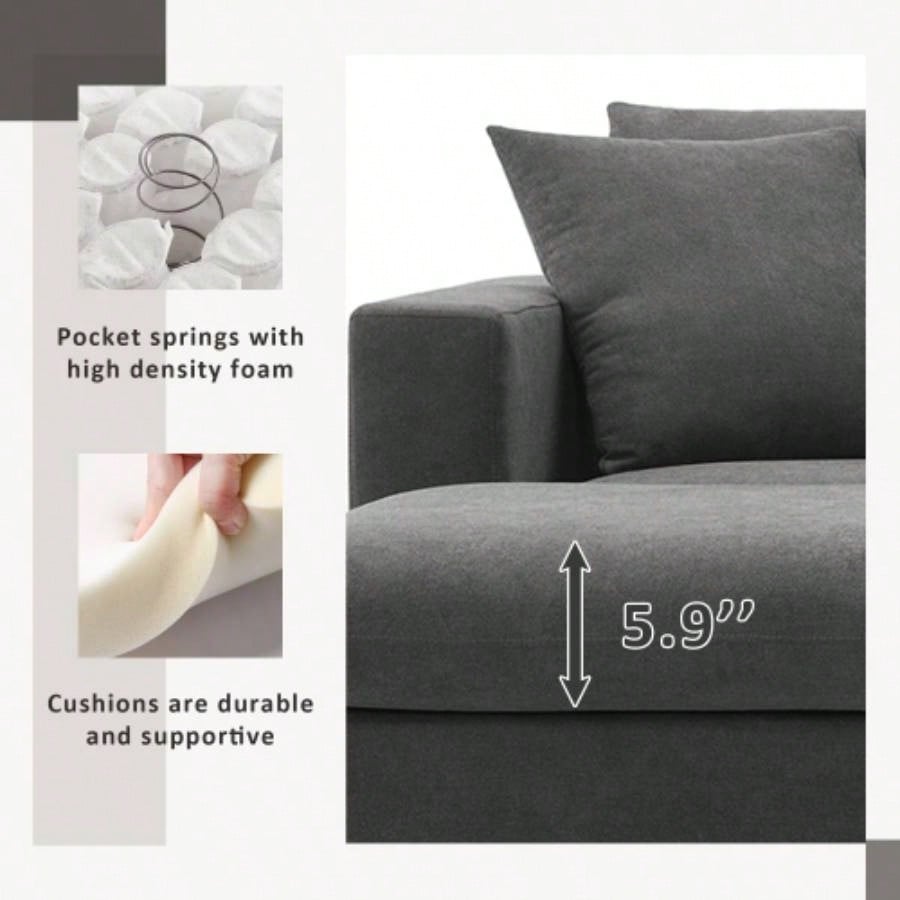 VIDEO provided New. 4*64.6 Modern Sectional Sofa, L - shaped Couch Set with 2 pillows, 4 - Polyester Fabric Couch Set with Convertible Ottoman Living Room, Apartment, Office, 4 Colors
