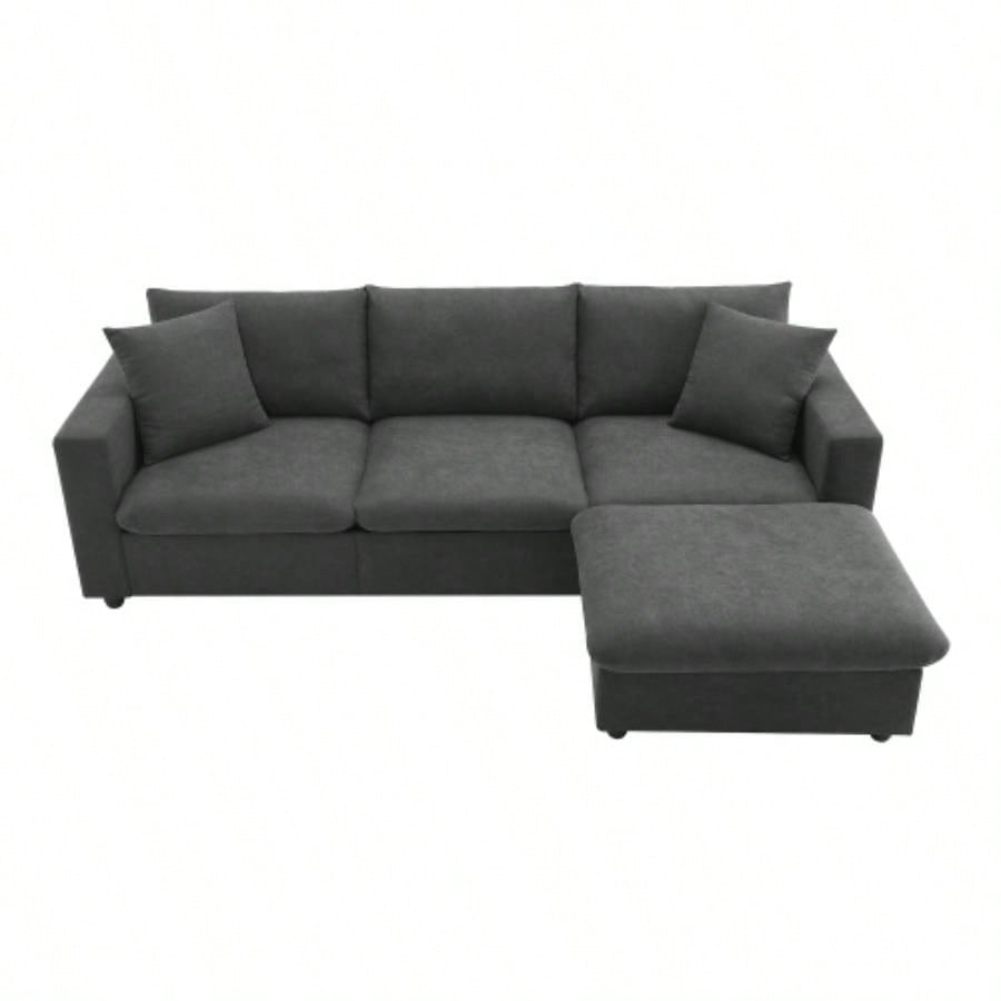 VIDEO provided New. 4*64.6 Modern Sectional Sofa, L - shaped Couch Set with 2 pillows, 4 - Polyester Fabric Couch Set with Convertible Ottoman Living Room, Apartment, Office, 4 Colors