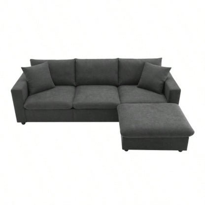 VIDEO provided New. 4*64.6 Modern Sectional Sofa, L - shaped Couch Set with 2 pillows, 4 - Polyester Fabric Couch Set with Convertible Ottoman Living Room, Apartment, Office, 4 Colors