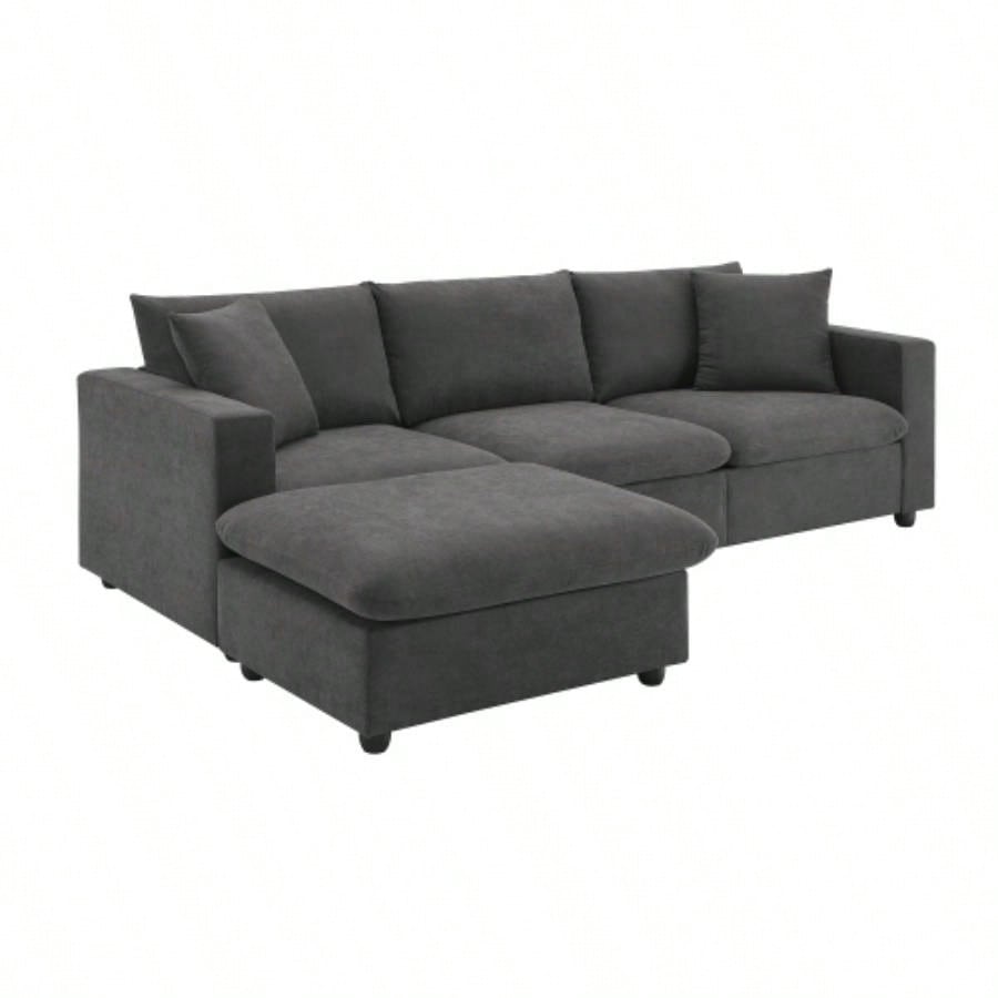 VIDEO provided New. 4*64.6 Modern Sectional Sofa, L - shaped Couch Set with 2 pillows, 4 - Polyester Fabric Couch Set with Convertible Ottoman Living Room, Apartment, Office, 4 Colors