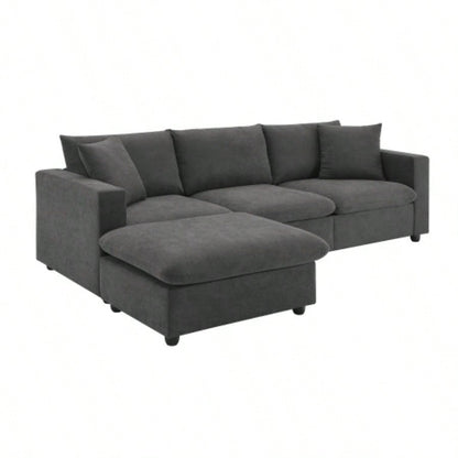 VIDEO provided New. 4*64.6 Modern Sectional Sofa, L - shaped Couch Set with 2 pillows, 4 - Polyester Fabric Couch Set with Convertible Ottoman Living Room, Apartment, Office, 4 Colors