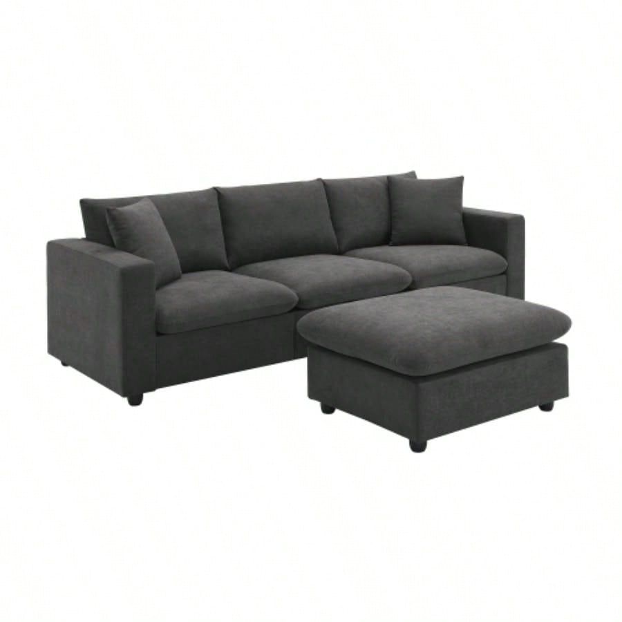 VIDEO provided New. 4*64.6 Modern Sectional Sofa, L - shaped Couch Set with 2 pillows, 4 - Polyester Fabric Couch Set with Convertible Ottoman Living Room, Apartment, Office, 4 Colors