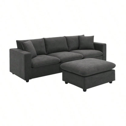 VIDEO provided New. 4*64.6 Modern Sectional Sofa, L - shaped Couch Set with 2 pillows, 4 - Polyester Fabric Couch Set with Convertible Ottoman Living Room, Apartment, Office, 4 Colors