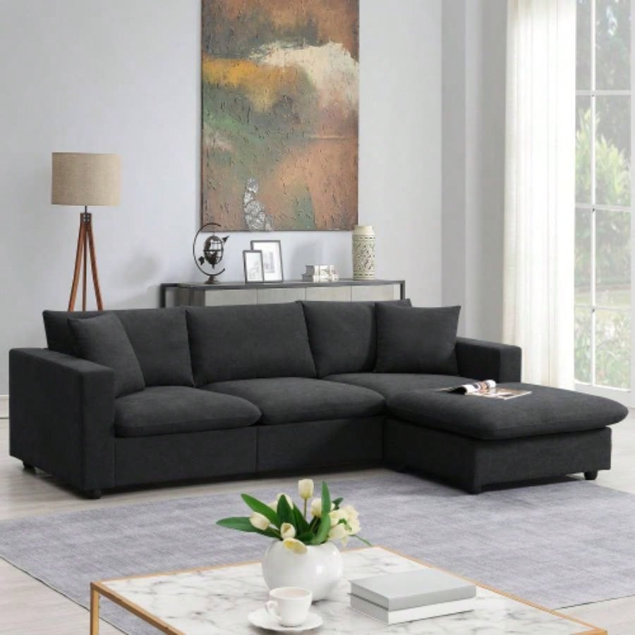 VIDEO provided New. 4*64.6 Modern Sectional Sofa, L - shaped Couch Set with 2 pillows, 4 - Polyester Fabric Couch Set with Convertible Ottoman Living Room, Apartment, Office, 4 Colors