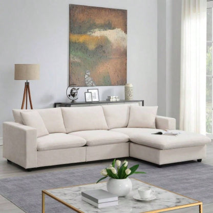 VIDEO provided New. 4*64.6 Modern Sectional Sofa, L - shaped Couch Set with 2 pillows, 4 - Polyester Fabric Couch Set with Convertible Ottoman Living Room, Apartment, Office, 4 Colors