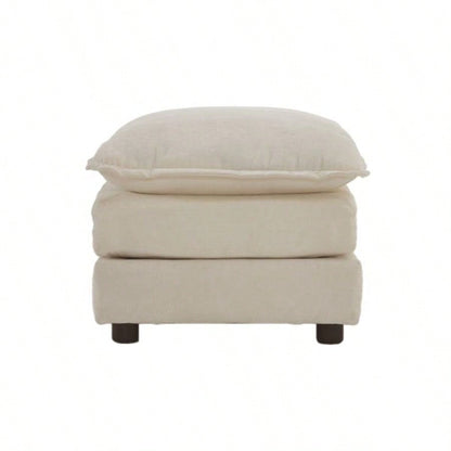 Modern Accent Chair with Ottoman, Living Room Club Chair Chenille Upholstered Armchair, Reading Chair Bedroom, Beige Chenille