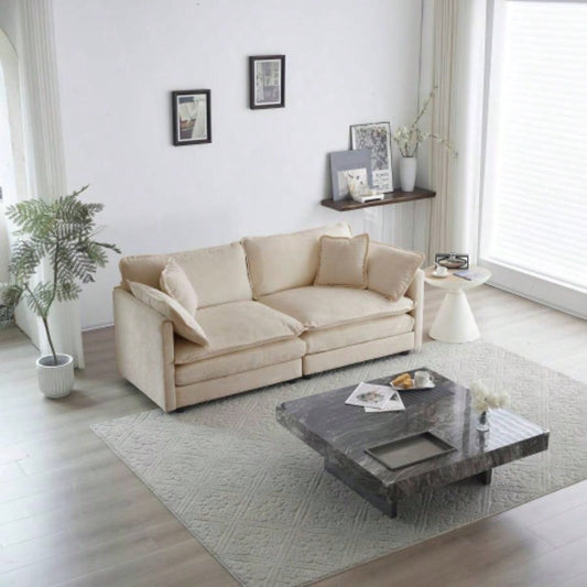 Modern Fabric Loveseat Sofa Couch Living Room, Upholstered Large Size Deep 2 - Sofa with 4 Pillows, Beige Chenille