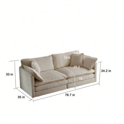 Modern Fabric Loveseat Sofa Couch Living Room, Upholstered Large Size Deep 2 - Sofa with 4 Pillows, Beige Chenille