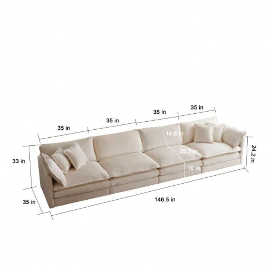 Comfort U Shaped Couch with Reversible Chaise, Modular Large U - Shape Sectional Sofa, Double Ottomans, Beige Chenille