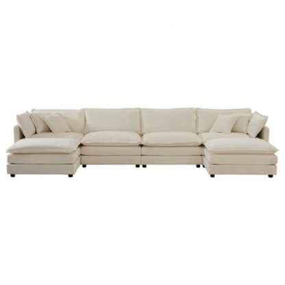 Comfort U Shaped Couch with Reversible Chaise, Modular Large U - Shape Sectional Sofa, Double Ottomans, Beige Chenille