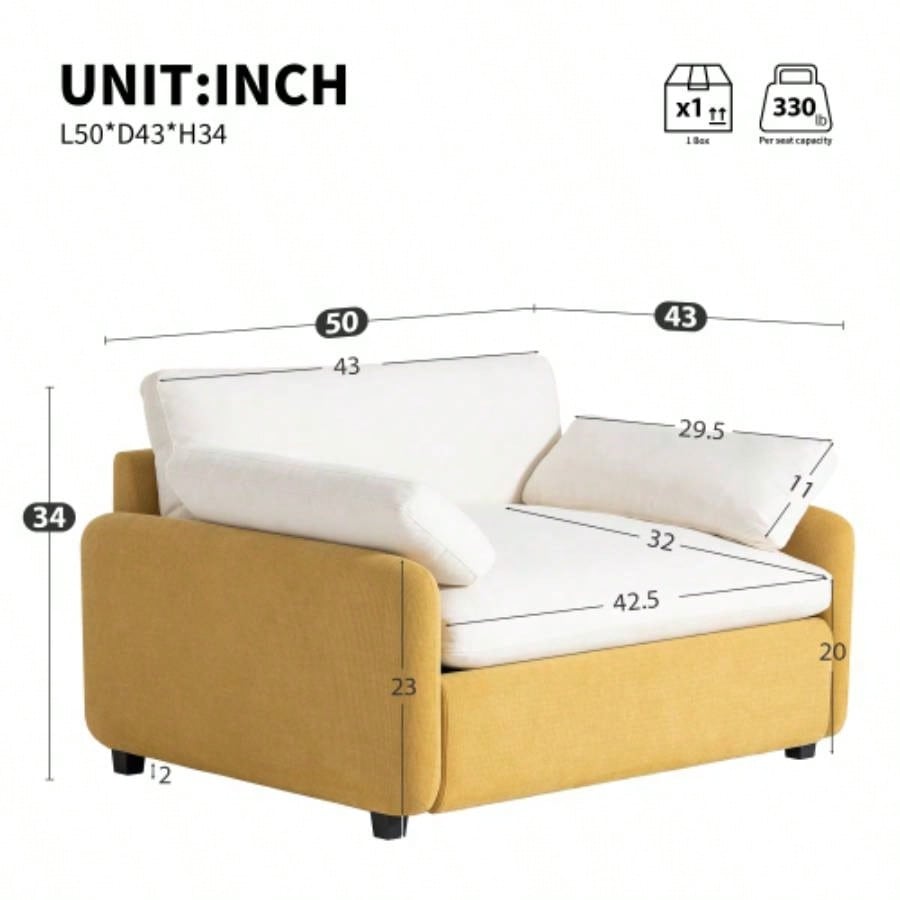 Video50*43 Oversized Chenille Single Sofa Chair, Wide and Deep Accent Chair, Modern Upholstered Comfy Armchair, Color Blocking Couch Lounge with Pillows Living Room, Apartment, Bedroom, Colors