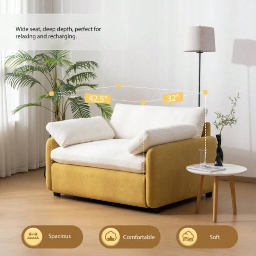 Video50*43 Oversized Chenille Single Sofa Chair, Wide and Deep Accent Chair, Modern Upholstered Comfy Armchair, Color Blocking Couch Lounge with Pillows Living Room, Apartment, Bedroom, Colors