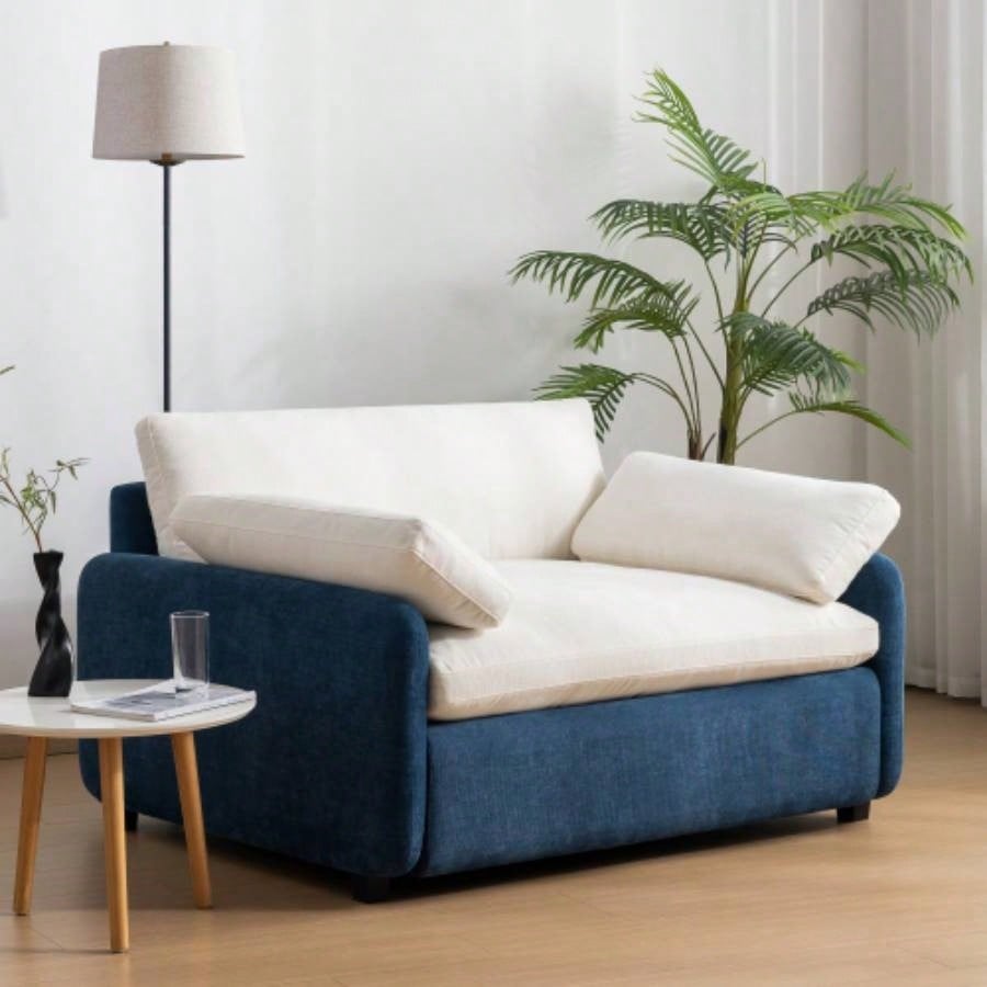 Video50*43 Oversized Chenille Single Sofa Chair, Wide and Deep Accent Chair, Modern Upholstered Comfy Armchair, Color Blocking Couch Lounge with Pillows Living Room, Apartment, Bedroom, Colors