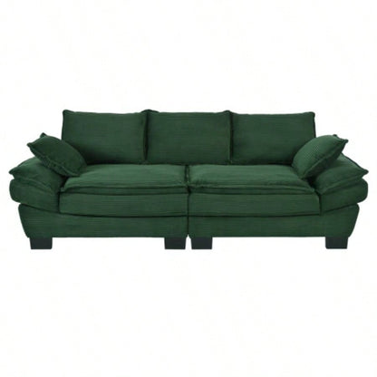 U - Style 85.4 Modern Curved Sofa, Back Upholstered Couch with 2 Decorative Throw Pillows, Corduroy Fabric Couch Living Room, Bedroom, Apartment