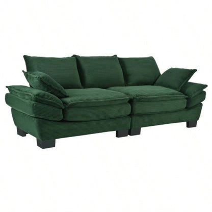 U - Style 85.4 Modern Curved Sofa, Back Upholstered Couch with 2 Decorative Throw Pillows, Corduroy Fabric Couch Living Room, Bedroom, Apartment
