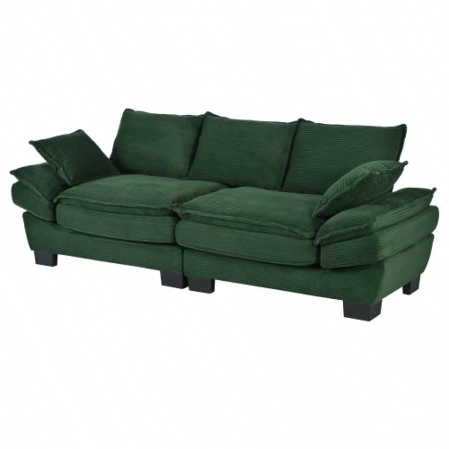 U - Style 85.4 Modern Curved Sofa, Back Upholstered Couch with 2 Decorative Throw Pillows, Corduroy Fabric Couch Living Room, Bedroom, Apartment