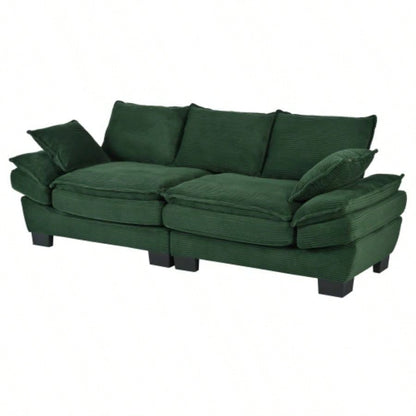 U - Style 85.4 Modern Curved Sofa, Back Upholstered Couch with 2 Decorative Throw Pillows, Corduroy Fabric Couch Living Room, Bedroom, Apartment