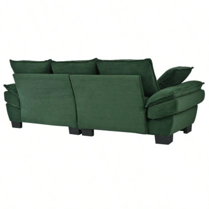 U - Style 85.4 Modern Curved Sofa, Back Upholstered Couch with 2 Decorative Throw Pillows, Corduroy Fabric Couch Living Room, Bedroom, Apartment